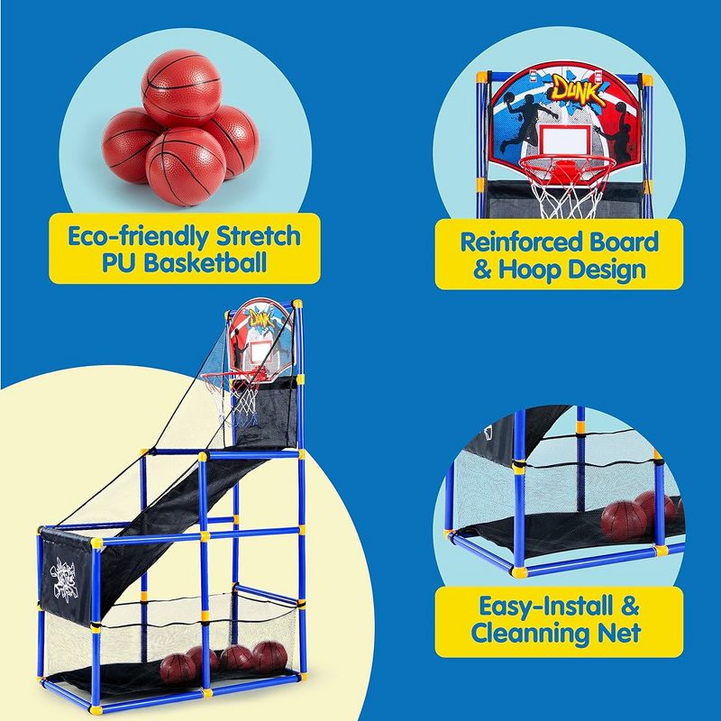 Syncfun Arcade Basketball Game Set with 4 Balls and Hoop for Kids Indoor Outdoor Sport Play - Easy Set Up - Air Pump Included, 5 of 9