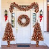 4 Pieces Christmas Tree Decoration Set,Christmas Garland, Wreath and Set of 2 Entrance Trees,Snow Flocked Christmas Tree for Front Door Fireplace - 2 of 4