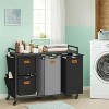 LEDREM Chestnut Brown, Ink Black and Dove Gray 39.6 Gal. (150 L) 4 - Compartment Laundry Hamper. A rolling laundry cart with shelves and 6 labels. - 3 of 4