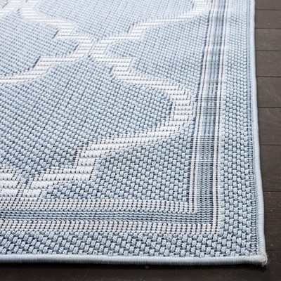 Light Blue & Ivory Trellis Rectangular Easy-Care Synthetic Rug