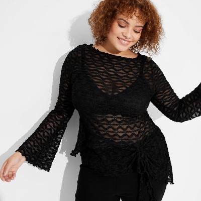 Women's Long Sleeve Lace Tunic Top - Wild Fable™ Black