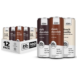 Slate Milk - High Protein Milk Shake - Core Variety Pack - Classic Chocolate, Dark Chocolate, French Vanilla - 11 Fl Oz (Pack Of 12) - 1 of 4