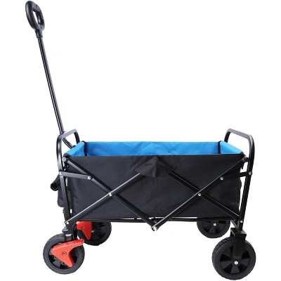 Foldable Wagon 150 Lbs Capacity Outdoor Camping Beach Cart Steel Frame Adjustable Garden Utility Rolling Cart with Wheels, Brake, Metal