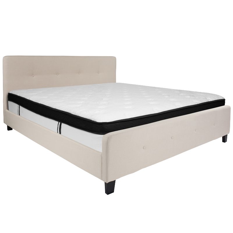 Flash Furniture Tribeca King Size Tufted Upholstered Platform Bed in Beige Fabric with Memory Foam Mattress, 1 of 5