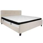 Flash Furniture Tribeca King Size Tufted Upholstered Platform Bed in Beige Fabric with Memory Foam Mattress