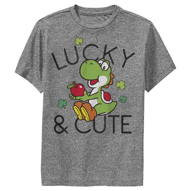 Boy's Nintendo Super Mario Yoshi St. Patrick's Lucky and Cute Performance Tee, 1 of 4
