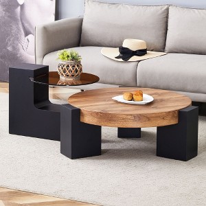 PAGED Nesting Coffee Table Vintage Round Living Room Table with Drawer, Center Table for Living Room, Study - 1 of 4