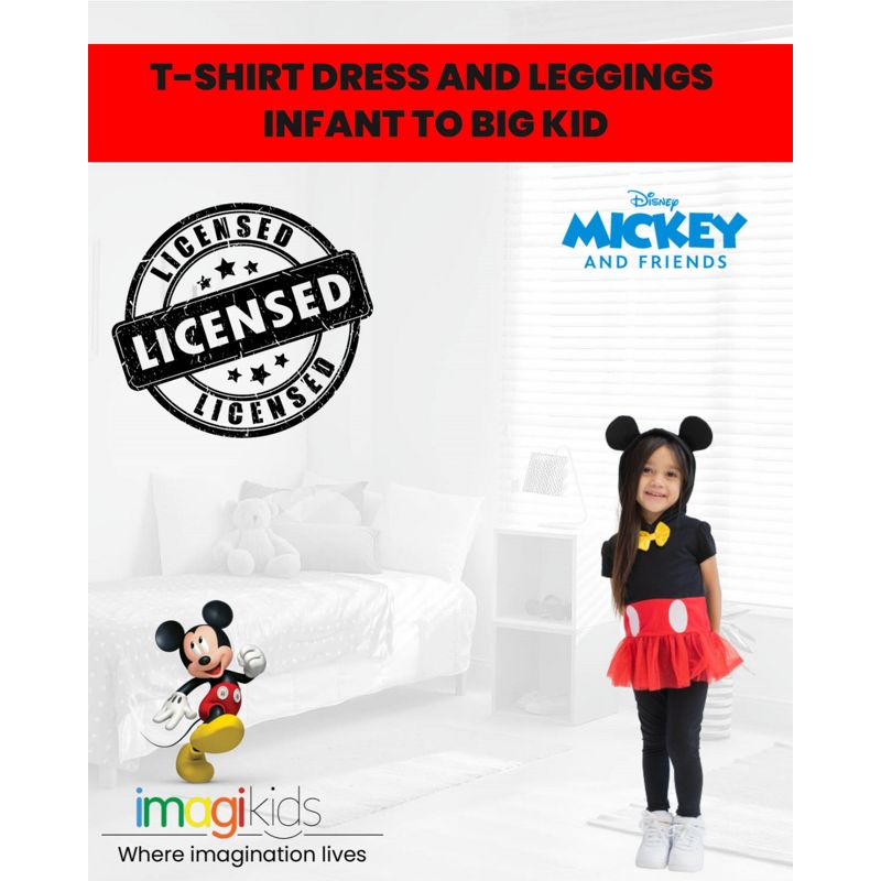 Disney Minnie Mouse Winnie the Pooh Pixar Toy Story Mickey Mouse Girls Cosplay T-Shirt Dress and Leggings Outfit Set Toddler, 2 of 8