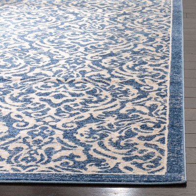 Navy and Cream 3' x 5' Synthetic Damask Area Rug