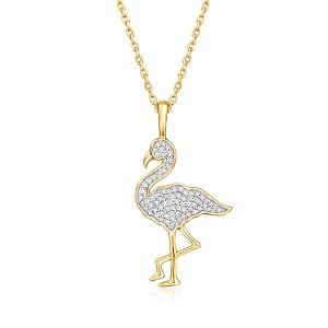 Ross-Simons 0.10 ct. t.w. Diamond Flamingo Pendant Necklace in 18kt Gold Over Sterling Size 16 - 1 of 3