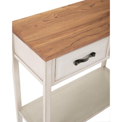 Beige Elm and Poplar Wood Console Table with Storage Drawers