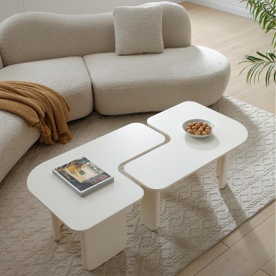 PAGED L-Shape Coffee Table Modern Minimalist Living Room Table with Curved-Panel Supporting Legs, Center Table for Living Room, Study