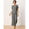 cheibear Women's Lounge Set Ruffle Trim Round Neck Soft Knit Short Sleeve Shirt with Pants Loungewear - 4 of 4