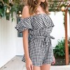 Anna-Kaci Women's Off Shoulder Short Rompers Ruffle Hem Drawstring Waist Fashion Jumpsuit - 4 of 4