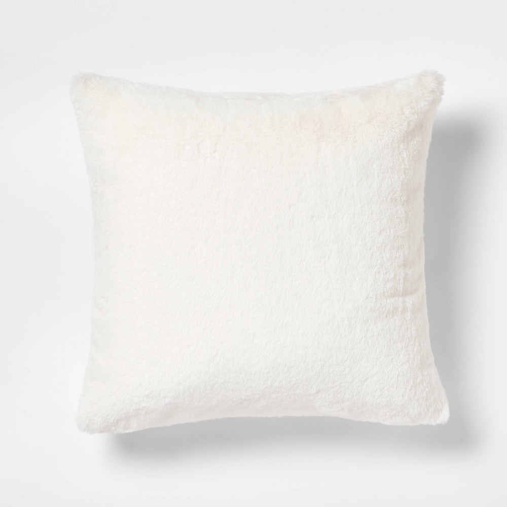 Photos - Pillow Faux Rabbit Fur Square Throw  Cream - Threshold™