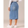 Allegra K Women's Casual High Waisted Front Slit Midi Length Denim Skirt - 4 of 4