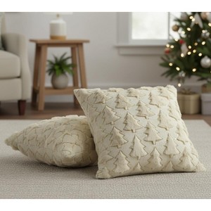 LISM 18"x 18" Christmas Tree Decorative Faux Fur Pillow Covers Set of 2 - 1 of 4