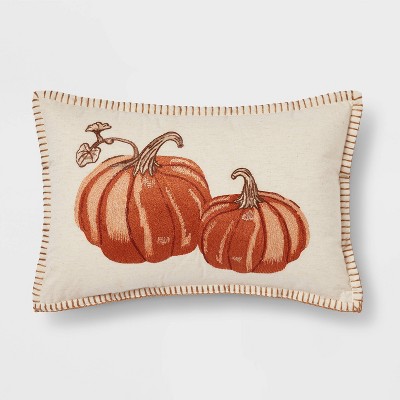 Embroidered Pumpkin Lumbar Throw Pillow Neutral/Orange - Threshold™