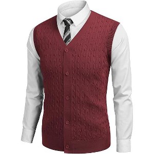 COOFANDY Men's Sleeveless Sweater Vest V-Neck Casual Cable Knit Button Down Cardigan Vest - 1 of 3