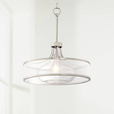 Brushed Nickel Clear Glass Drum Pendant Light
