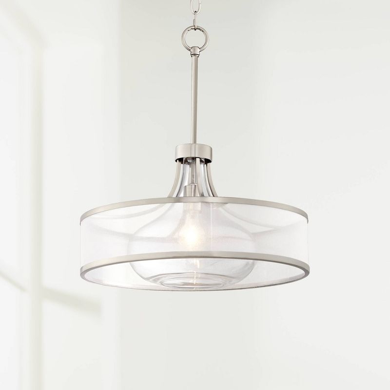 Possini Euro Design Layne Brushed Nickel Pendant Light 19 1/4" Wide Modern Organza Outer Glass Inner Drum Shade for Dining Room House Kitchen Island, 2 of 10