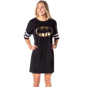 DC Comics Womens' Batman Classic Symbol Nightgown Pajama Shirt Dress Black - 1 of 4