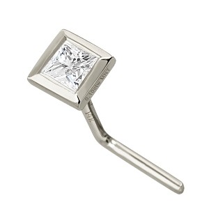 Jewelry Avalanche Bezel Set Princess Cut Moissanite L-Shape Nose Stud, Solid 14K Gold, 22G - 1 of 4
