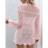 Women's Crochet Cardigan Long Sleeve Tie Front Hollow Out Thin Cardigan - 2 of 3