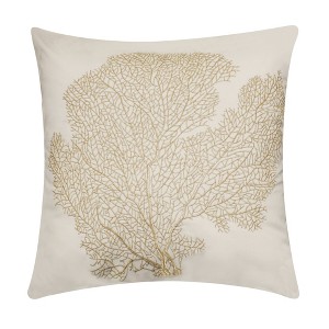 18" x 18" Embroidered Printed Coral Patio Throw Pillow - Edie@Home: Square Outdoor Cushion, Zipper Closure - 1 of 4