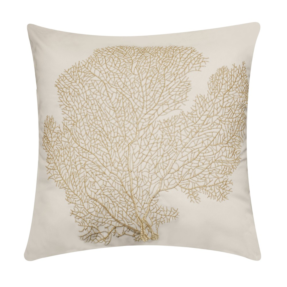 Photos - Pillow 18" x 18" Embroidered Printed Coral Patio Throw  - Edie@Home