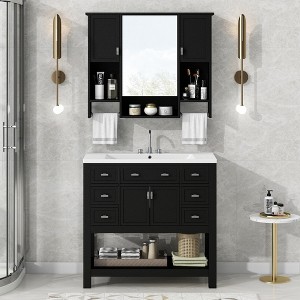 ModernLuxe 36'' Modern Bathroom Vanity Set with Ceramic Sink, 6 Drawers & Soft Close Doors, Mirror Cabinet with Towel Bar - 1 of 4