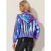 Allegra K Women's Casual Holographic Hooded Long Sleeve Zipper Metallic Jacket - 3 of 4
