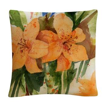 Trademark Fine Art - 'Tiger Lilies' Orange Modern By Sheila Golden 16 X 16 Decorative Throw Pillow