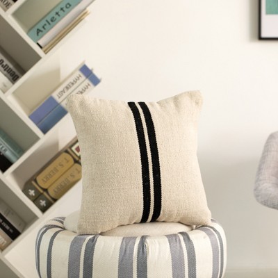 16" Handwoven Cotton Throw Pillow with Black Stripes