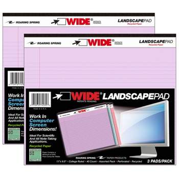 Roaring Spring Paper Products Legal Pad, Landscape, Orchid/Blue/Pink, 3 Per Pack, 2 Packs
