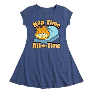 Girls' - Garfield - Nap Time All The Time Fit & Flair Cap Sleeve Graphic Dress - 1 of 3