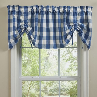 Blue and Cream Buffalo Check Tie-Up Valance