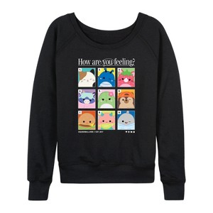 Women's - Squishmallows - Squish Mood Grid Lightweight French Terry Wide Neck Long Sleeve Graphic Shirt - 1 of 4