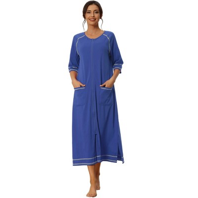 cheibear Women's Front Zipper with Pockets Maternity Long Sleep Robes