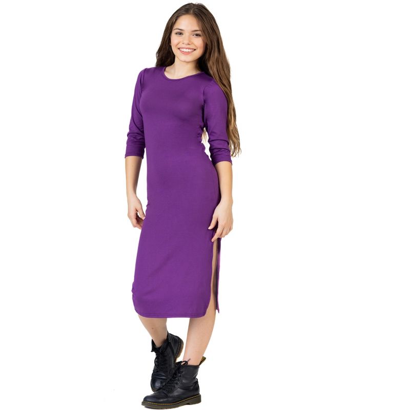 24seven Comfort Apparel Girls Long Sleeve Side Slit Maxi Dress Solid Color, 2 of 6