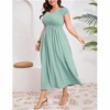 Clearlove Plus Size Summer Dress Boho Short Sleeve Roud Neck Smocked A-Line Wedding Guest Dresses for Curvy Women - 3 of 4