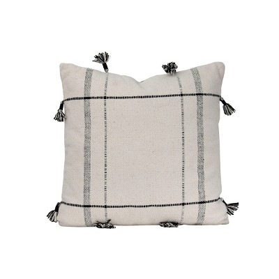 White Square Pattern 20x20" Cotton Decorative Throw Pillow with Hand Tied Tassels - Foreside Home & Garden