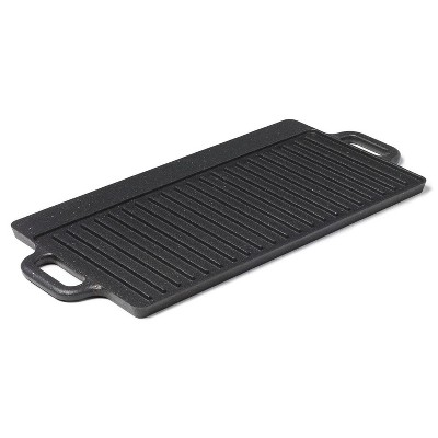 NutriChef Kitchen Flat Grill Plate Pan - Reversible Cast Iron Griddle,  Classic Flat Grill Pan Design with Scraper