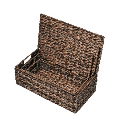 Brown Handwoven Seagrass Rectangular Storage Baskets Set of 3