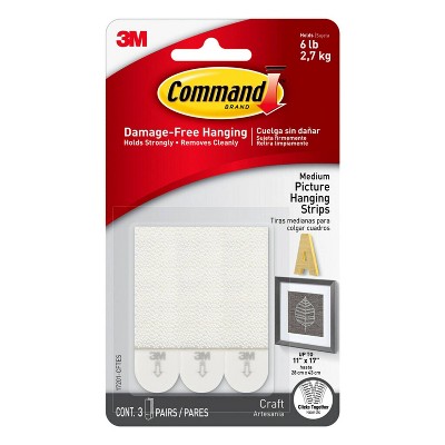 Command Medium Sized Picture Hanging Strips (3 Sets of Strips) - White: Adhesive Strip for Frames & Art, Plastic, Mounting