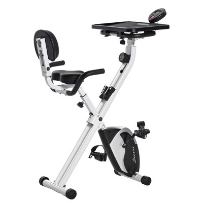 Soozier Stationary Exercise Bike with Adjustable Desktop, Seat Height and Resistance, 3lb Flywheel and Foldable Space-Saving Design