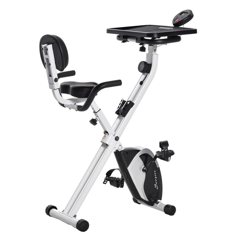 Soozier Stationary Exercise Bike with Adjustable Desktop, Seat Height and Resistance, 3lb Flywheel and Foldable Space-Saving Design, 1 of 9