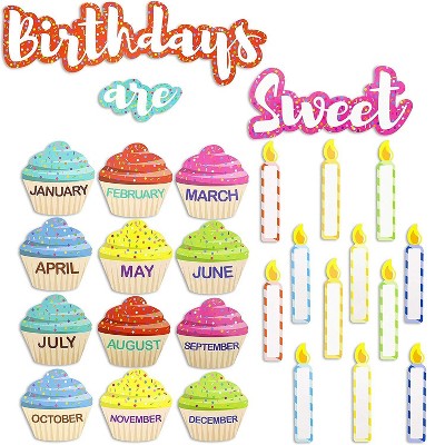 63 Pieces Classroom Cutouts Set Birthday Cupcakes and Candles Cut-outs for Decoration