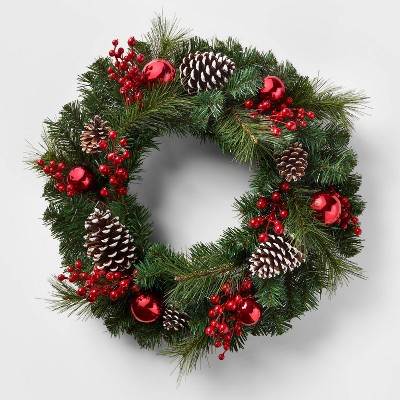 24in Unlit Pinecone Red Shatterprooof Artificial Wreath - Wondershop™