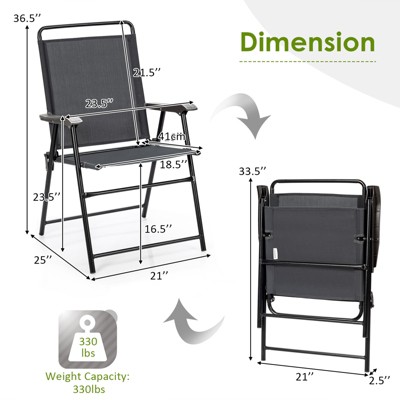 Gray Steel Folding Patio Chairs with Armrests, Set of 4